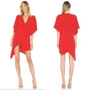 IRO Ekima Mini Dress Poppy Red Size 36 / XS Crepe Asym Hem Kimono Sleeve Party